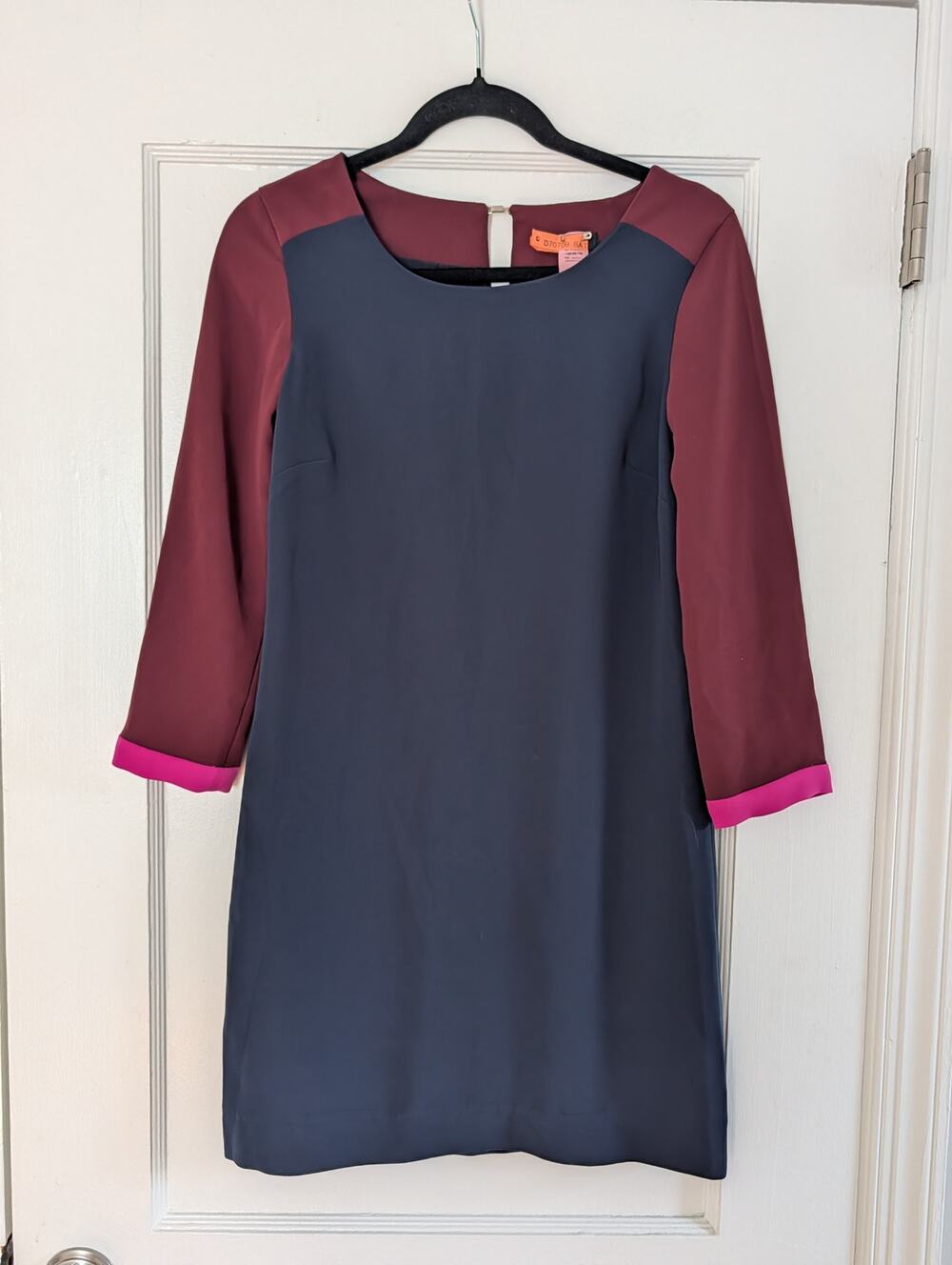 J. Crew 3/4-Sleeve Color block Sheath Dress Sz 00 Navy Burgundy Pink